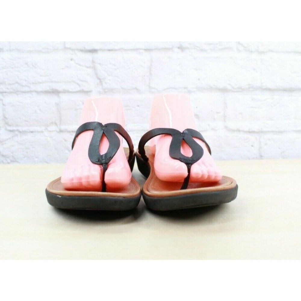 FITFLOP Banda Black Leather Thong Slim Wedge Thong Sandals Size 11 - Picture 5 of 9